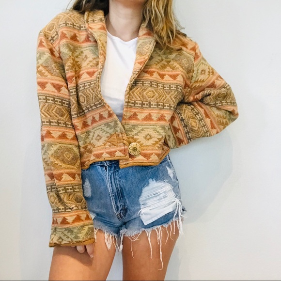 Vintage Jackets & Blazers - Vintage tribal pattern cropped retro jacket
